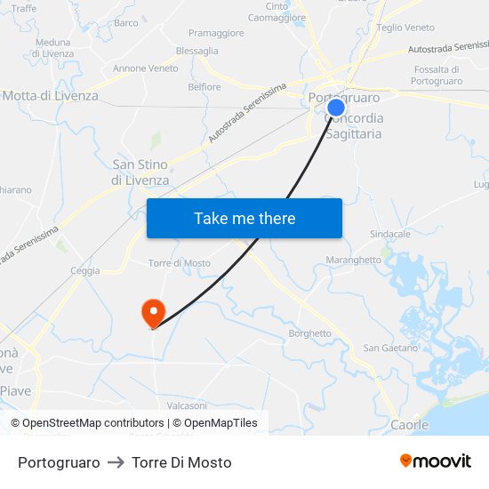 Portogruaro to Torre Di Mosto map