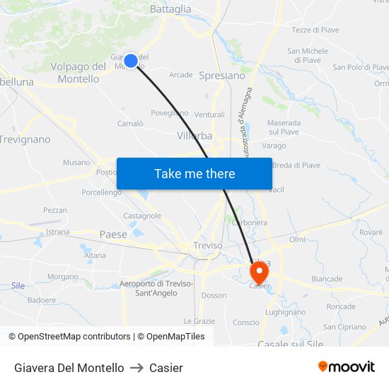 Giavera Del Montello to Casier map