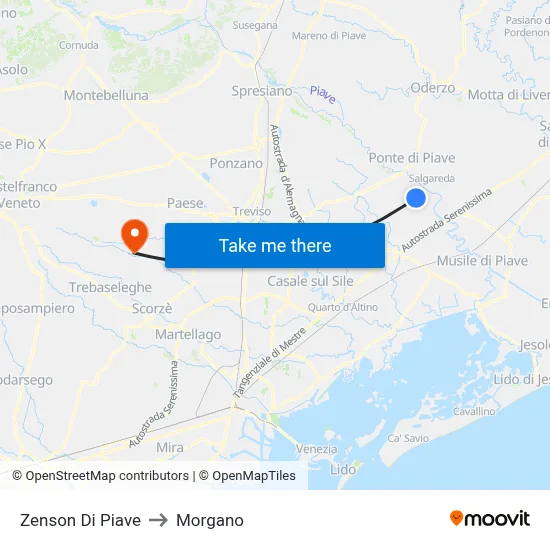 Zenson Di Piave to Morgano map