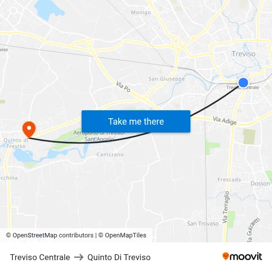 Treviso Centrale to Quinto Di Treviso map
