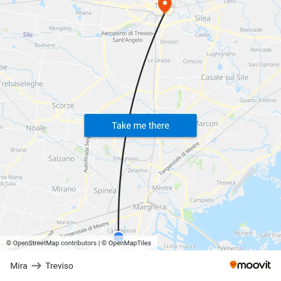 Mira to Treviso map