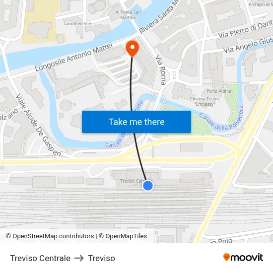 Treviso Centrale to Treviso map
