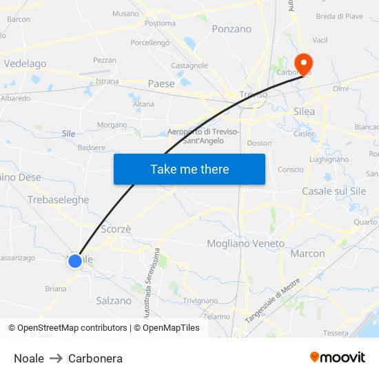 Noale to Carbonera map
