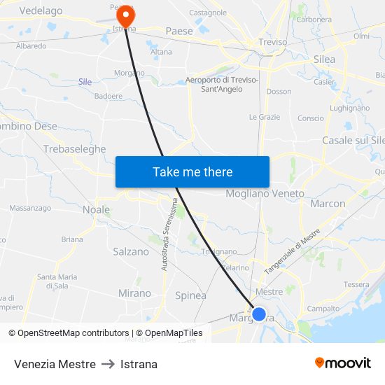 Venezia Mestre to Istrana map