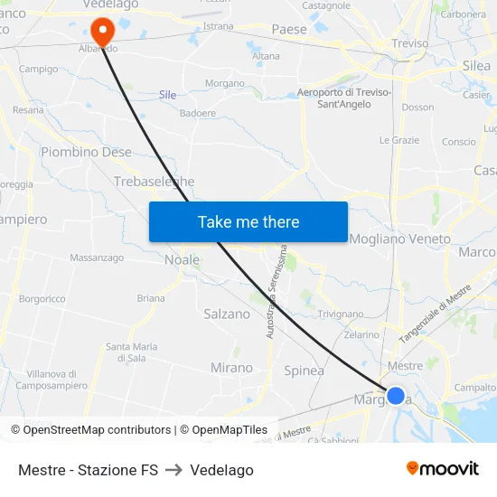 Mestre - Stazione FS to Vedelago map