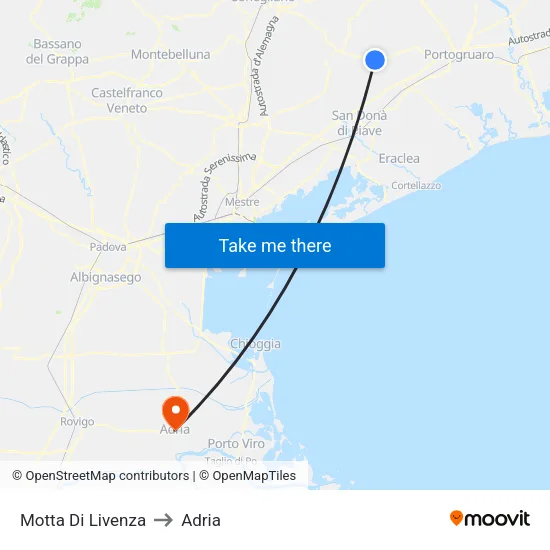 Motta Di Livenza to Adria map