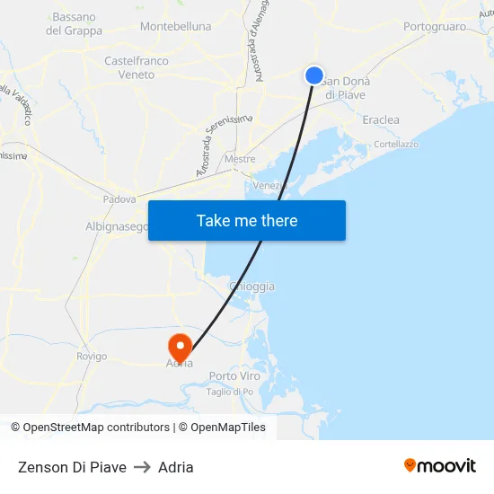 Zenson Di Piave to Adria map