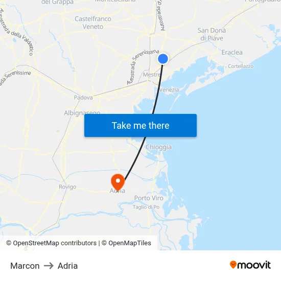 Marcon to Adria map