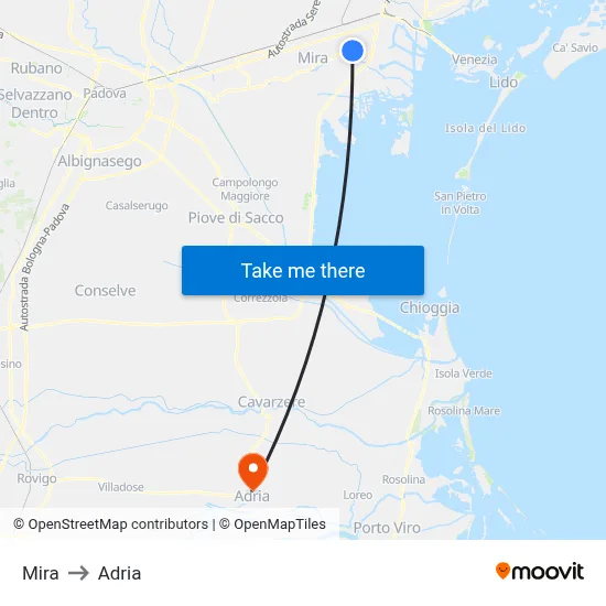 Mira to Adria map