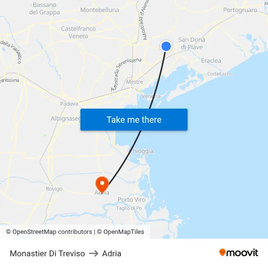 Monastier di Treviso to Adria map