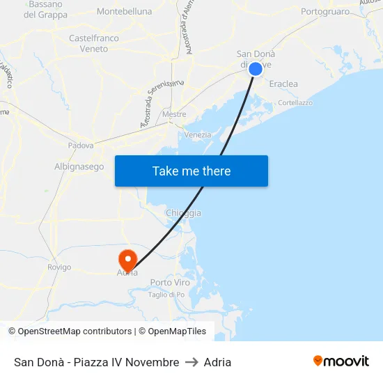 San Donà - Piazza IV Novembre to Adria map