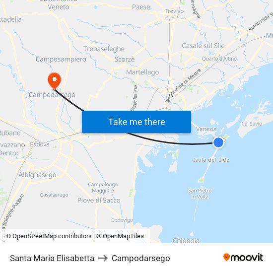 Santa Maria Elisabetta to Campodarsego map
