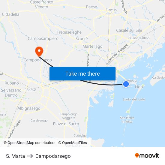 S. Marta to Campodarsego map