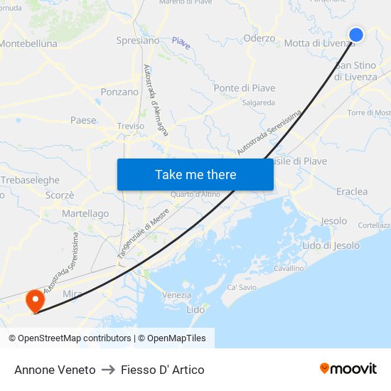 Annone Veneto to Fiesso D' Artico map