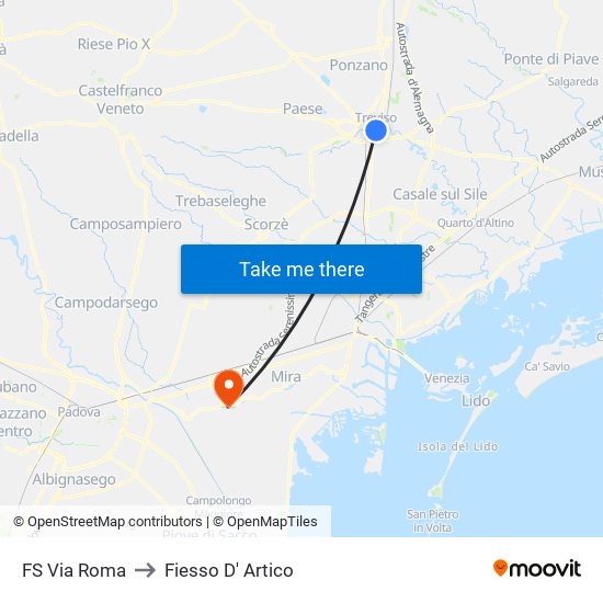 FS Via Roma to Fiesso D' Artico map