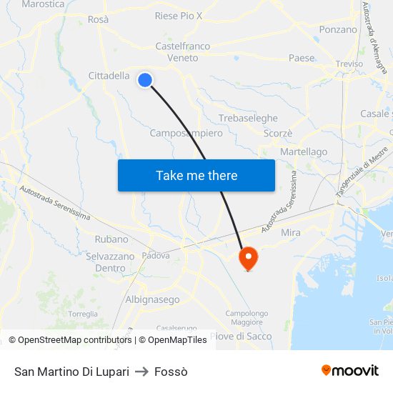 San Martino Di Lupari to Fossò map