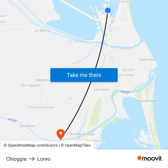 Chioggia to Loreo map