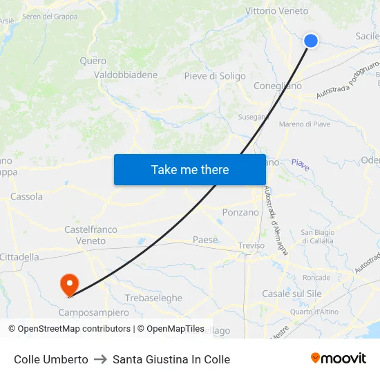 Umberto Hill to Santa Giustina In Colle map