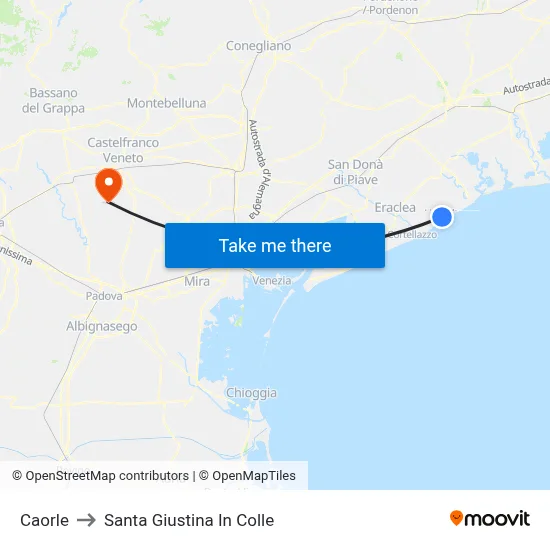 Caorle to Santa Giustina In Colle map