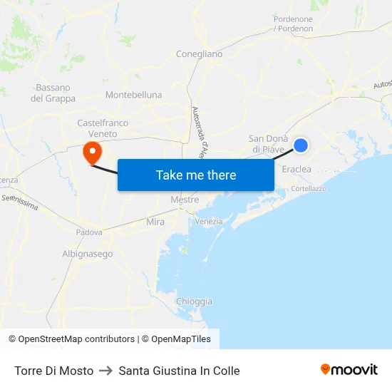 Torre Di Mosto to Santa Giustina In Colle map