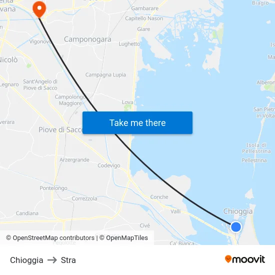 Chioggia to Stra map