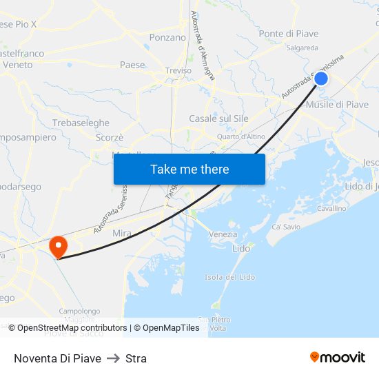 Noventa Di Piave to Stra map
