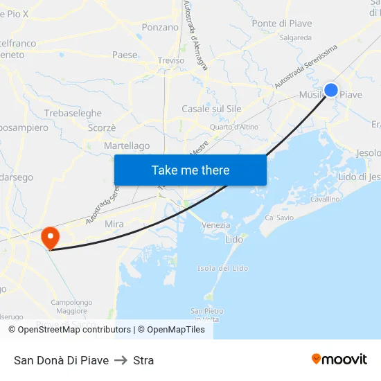 San Donà Di Piave to Stra map