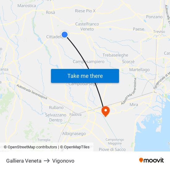 Galliera Veneta to Vigonovo map
