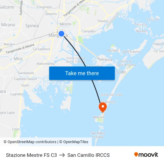 Mestre Railway Station C3 to San Camillo IRCCS map