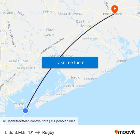 Lido S.M.E. "D" to Rugby map