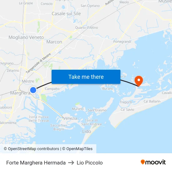 Forte Marghera Hermada to Lio Piccolo map