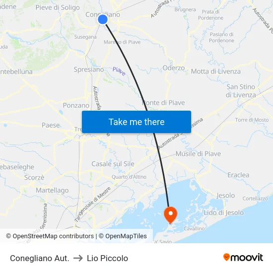 Conegliano Aut. to Lio Piccolo map