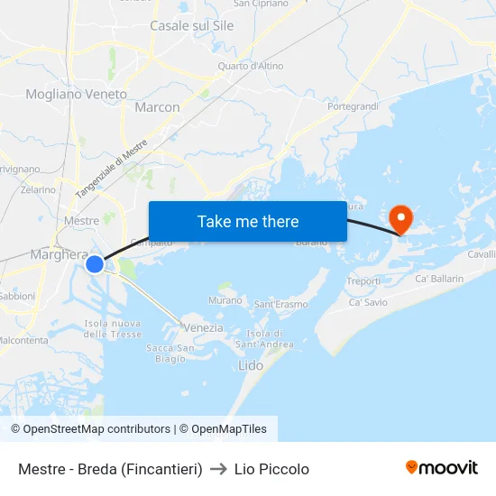 Mestre - Breda (Fincantieri) to Lio Piccolo map