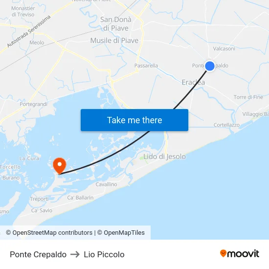 Ponte Crepaldo to Lio Piccolo map