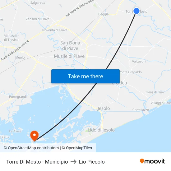 Torre Di Mosto - Municipio to Lio Piccolo map