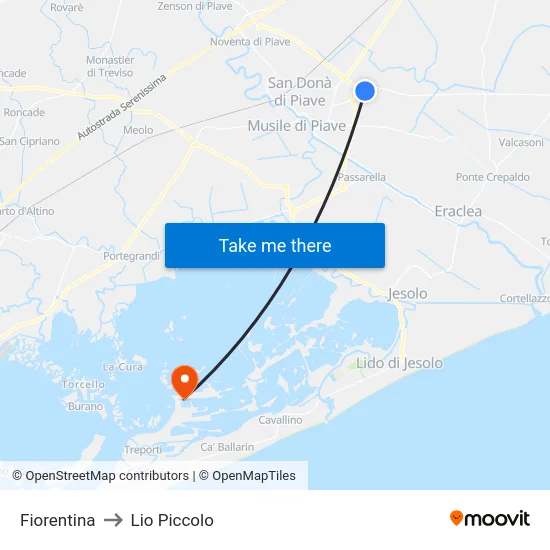 Fiorentina to Lio Piccolo map