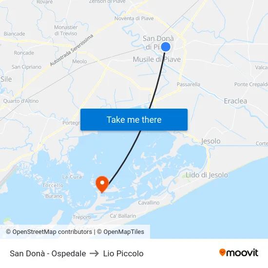 San Donà - Ospedale to Lio Piccolo map