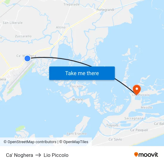 Ca' Noghera to Lio Piccolo map