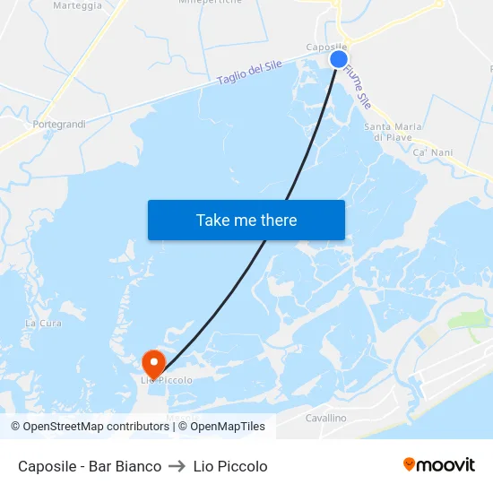 Caposile - Bar Bianco to Lio Piccolo map