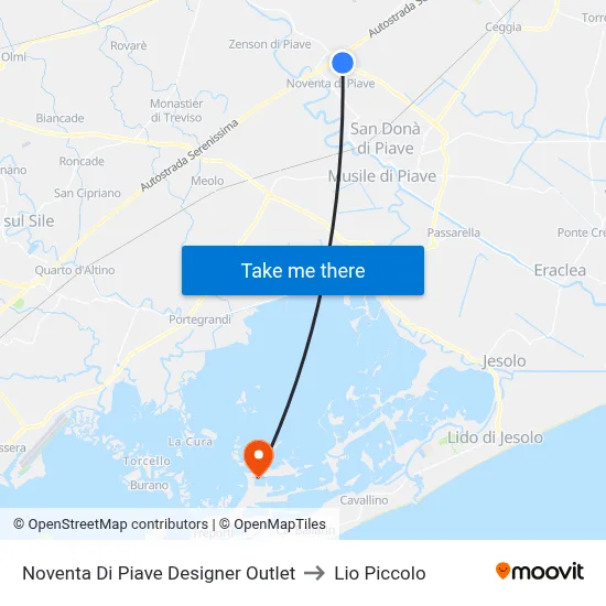 Noventa Di Piave Designer Outlet to Lio Piccolo map