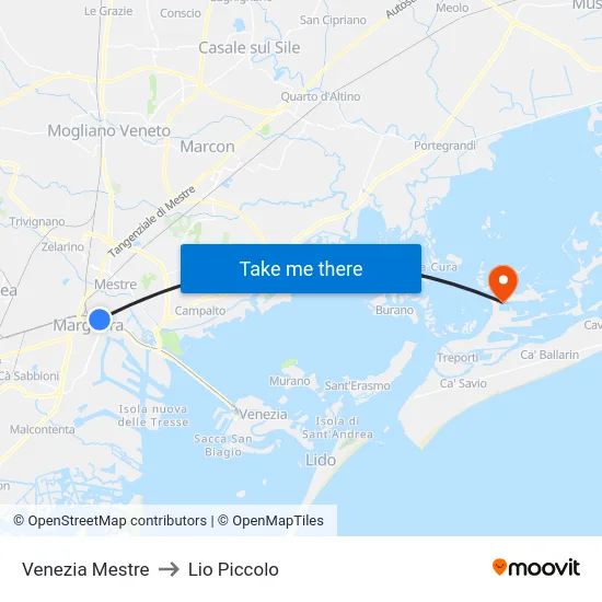 Venezia Mestre to Lio Piccolo map