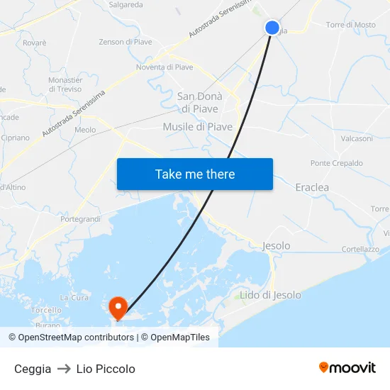 Ceggia to Lio Piccolo map