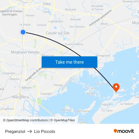 Preganziol to Lio Piccolo map