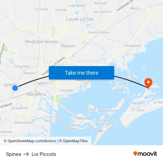 Spinea to Lio Piccolo map