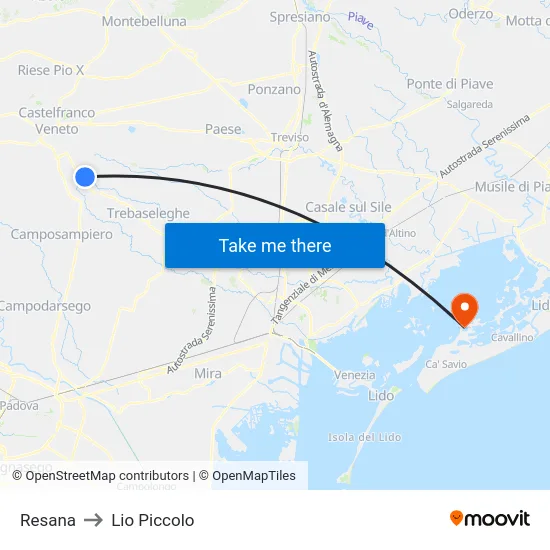 Resana to Lio Piccolo map