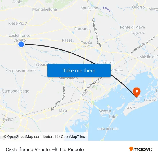 Castelfranco Veneto to Lio Piccolo map