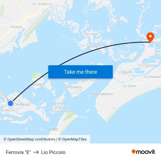 Ferrovia "E" to Lio Piccolo map