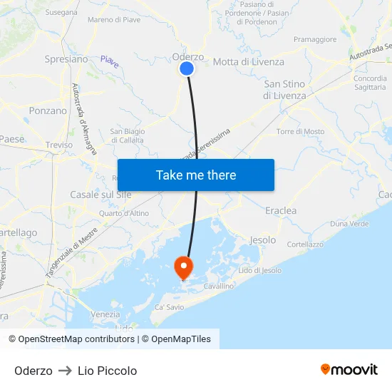 Oderzo to Lio Piccolo map