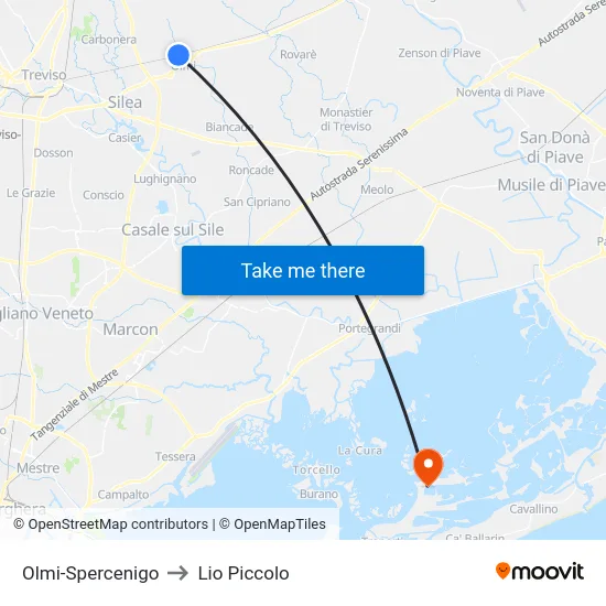 Olmi-Spercenigo to Lio Piccolo map