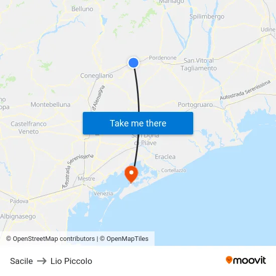 Sacile to Lio Piccolo map